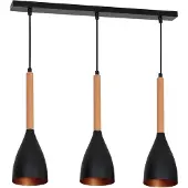 Luminex Lampada a sospensione Muza a 3 luci lunga nera/legno chiaro