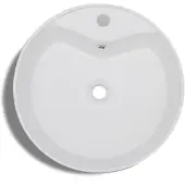 vidaXL Rubinetto per lavabo in Vetroceramica foro/foro sfioratore bianco rotondo