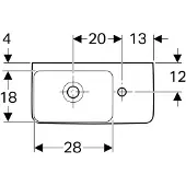 Geberit Handwaschbecken Renova Compact asym. m Hahnloch R mit ÜL 500x250mm weiß