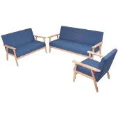 vidaXL Set di divani 3 pezzi in tessuto blu