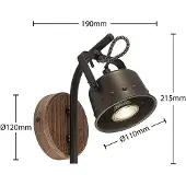 LINDBY Faretto Rubinjo, 22 cm, nero, legno, metallo, GU10
