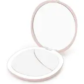 Uniq Specchio da viaggio compatto a LED con ingrandimento 5x, bifacciale, rosa