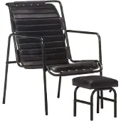 vidaXL Poltrona relax con poggiapiedi in vera pelle nera