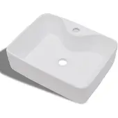 vidaXL Lavabo in Vetroceramica con foro per rubinetto bianco quadrato