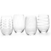 MIKASA Set Di 4 Bicchieri Da Vino In Cristallo Inciso Senza Stelo