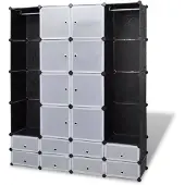 vidaXL Armadio modulare a 18 scomparti bianco/nero 37x146x180,5 cm