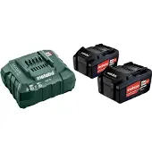 Metabo Pacchetto energia 18 V Confezione da 2 batterie 18 Volt + caricabatteria rapido - 2 x 4,0 Ah Li-Power, ASC 55, scatola