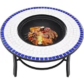 vidaXL Camino in Vetroceramica a mosaico blu e bianco 68 cm