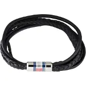 Tommy Hilfiger Bracciale di lusso da uomo in pelle nera Multi Layer 2790426