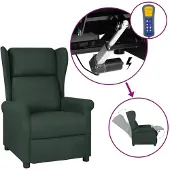 vidaXL Sedia ad ala con funzione reclinabile elettrica in tessuto verde scuro