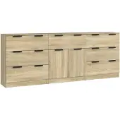 vidaXL Credenza 3 pezzi Sonoma in legno effetto rovere