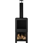 Esschert Design Stufa per patio con deposito di legna nero FF410