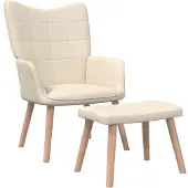 vidaXL Poltrona relax con sgabello in tessuto crema