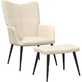 vidaXL Poltrona relax con sgabello in tessuto crema