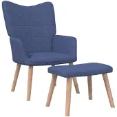 vidaXL Poltrona relax con sgabello in tessuto blu