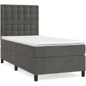 vidaXL Letto a molle con materasso grigio scuro 100x200 cm in velluto