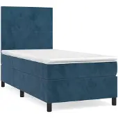 vidaXL Letto a molle con materasso blu scuro 100x200 cm in velluto