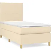 vidaXL Letto a molle con materasso crema 100x200 cm in tessuto