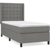 vidaXL Letto a molle con materasso grigio scuro 100x200 cm in tessuto