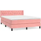 vidaXL Letto a molle con materasso rosa 140x200 cm in velluto