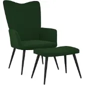 vidaXL Poltrona relax con sgabello in velluto verde scuro