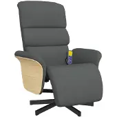 vidaXL Sedia da massaggio con poggiapiedi in tessuto grigio scuro