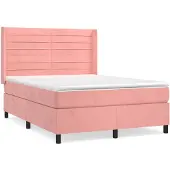 vidaXL Letto a molle con materasso rosa 140x190 cm in velluto