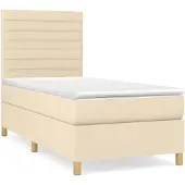vidaXL Letto a molle con materasso crema 100x200 cm in tessuto