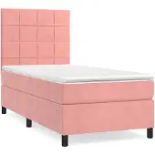 vidaXL Letto a molle con materasso rosa 90x200 cm in velluto
