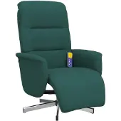 vidaXL Sedia da massaggio con poggiapiedi in tessuto verde scuro
