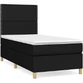 vidaXL Letto a molle con materasso nero 90x200 cm in tessuto