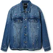 Desigual , Giacca denim trucker floreale, Cotone, Blu, L