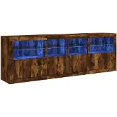 vidaXL Credenza con luci LED rovere fumé 202x37x67 cm