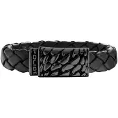 Police Bracciale In Pelle Nera Per Uomo Pj25729Blb01 Lunghezza 17 Cm — Bracciale