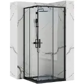 REA Cabina Doccia Punto Black 80X80 + Piatto Doccia Savoy Biały