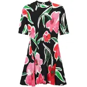 Desigual , Abito corto pieghe fiori, Viscosa, Nero, S