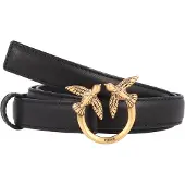 Pinko cintura sottile 2cm love birds in pelle nero oro