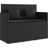 vidaXL Panca da giardino con cuscini in polirattan nero