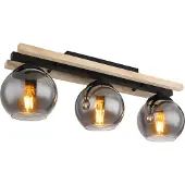 Globo Plafoniera Conni, lunghezza 60 cm, grigio fumo, legno/vetro, a 3 luci.