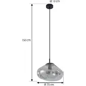 LINDBY Lampada a sospensione Lelia, grigio fumo, vetro, Ø 35 cm