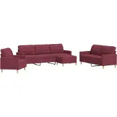 vidaXL set divano 4 pezzi con poggiapiedi in tessuto rosso vino