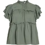 Vila Vipreta High Neck Top Con Maniche Ad Aletta