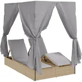 vidaXL Lettino prendisole doppio, grigio, in rattan sintetico