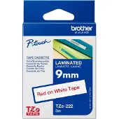 Brother Nastro TZe-222 - Rosso su bianco (9 mm)