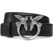 Pinko cintura media 3cm love birds in pelle nero acciaio | Taglia XS