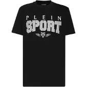 Plein sport T-shirt slim fit in cotone con logo stampato a contrasto