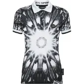 Plein sport Polo slim fit in jersey con stampa astratta e logo posteriore