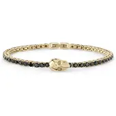 Philipp Plein Bracciale Skull in acciaio con cristalli e logo Hexagon