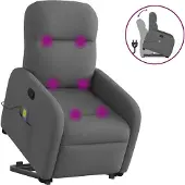 Syfax Poltrona Alzapersona Massaggi Reclinabile Grigio Scuro Tessuto