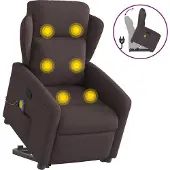 Syfax Poltrona Alzapersona Massaggi Reclinabile Marrone Scuro Tessuto